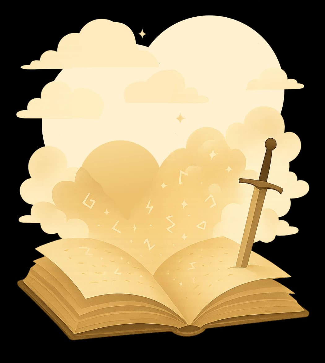 Fantasy landscape emerging from an open book