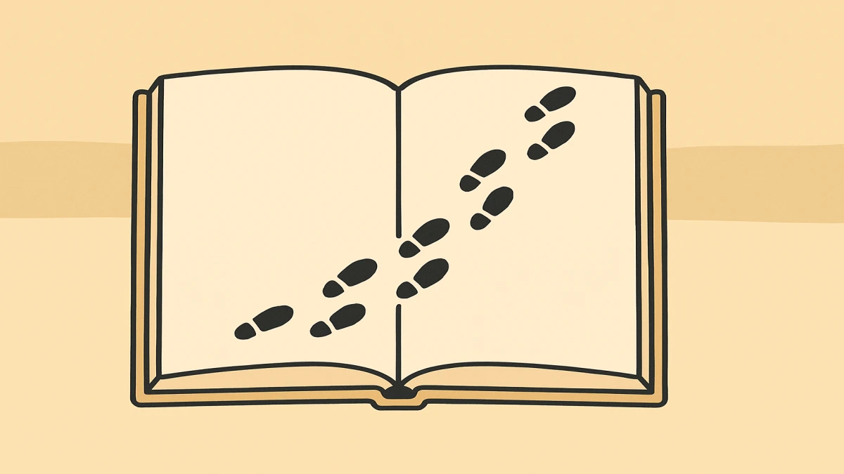 A book with footprints leading across