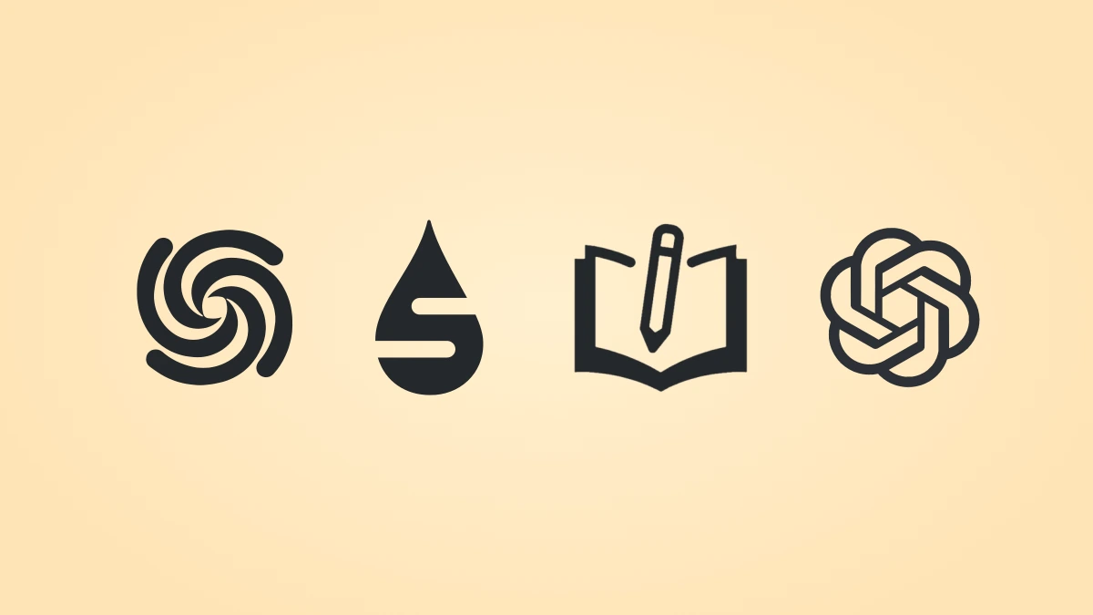 Logos of the top AI tools for writing in 2025