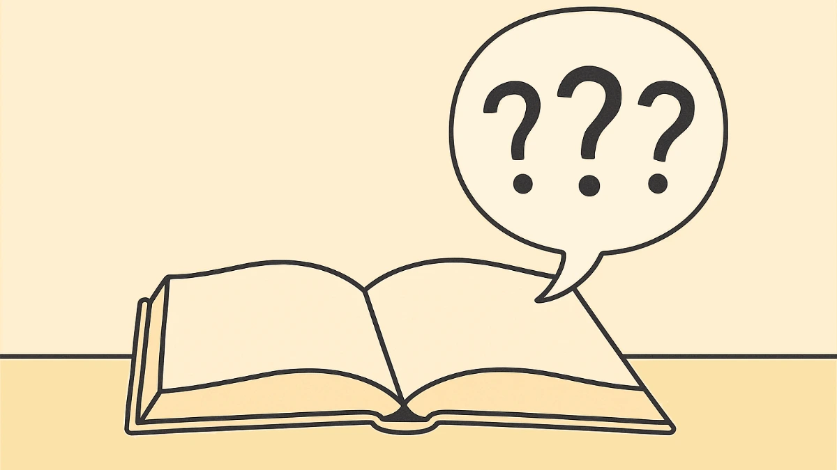 An open book with a dialogue bubble above