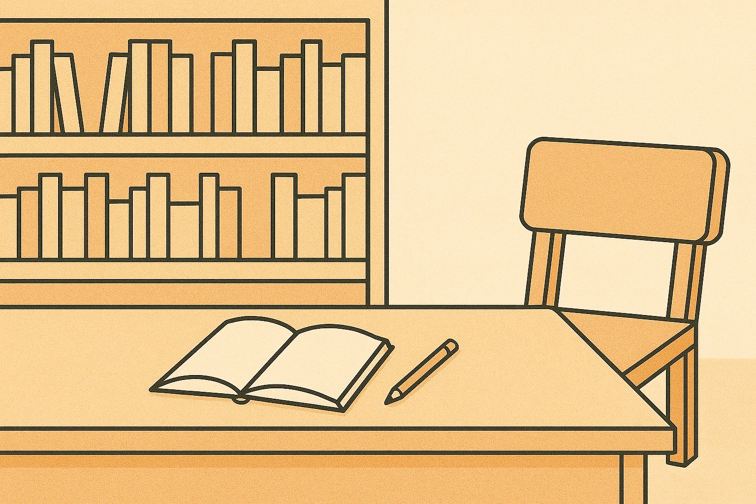Library with desk for writing books