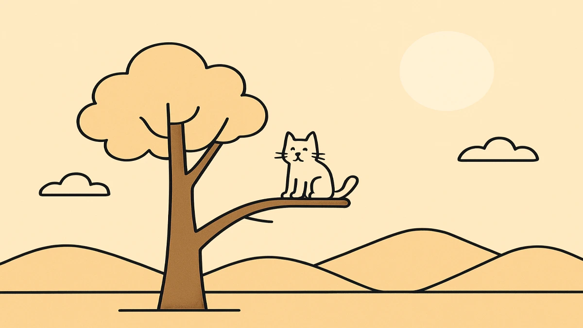 A cat stranded up a tree