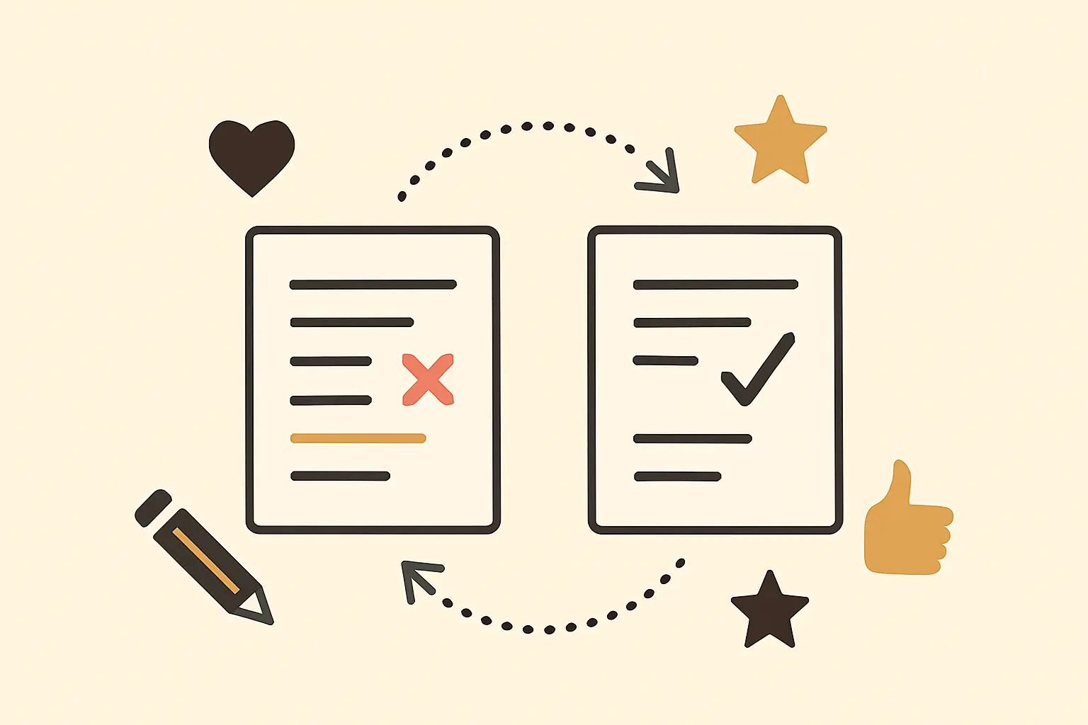 An unpolished manuscript transforming into a polished one