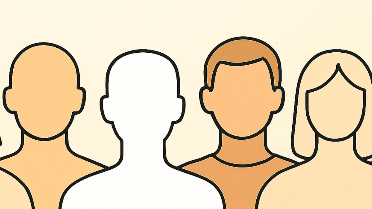 A lineup of characters with one missing