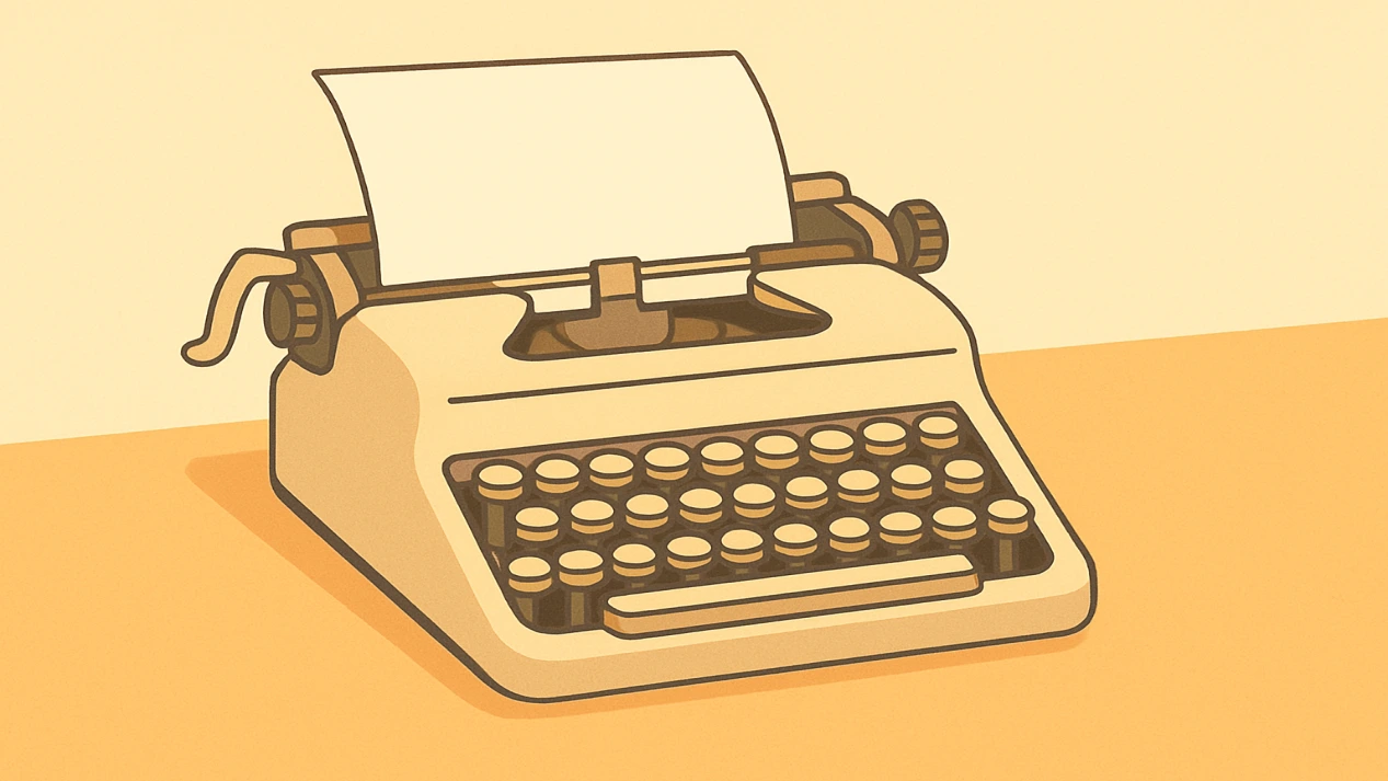 A typewriter and blank page resting on a desk