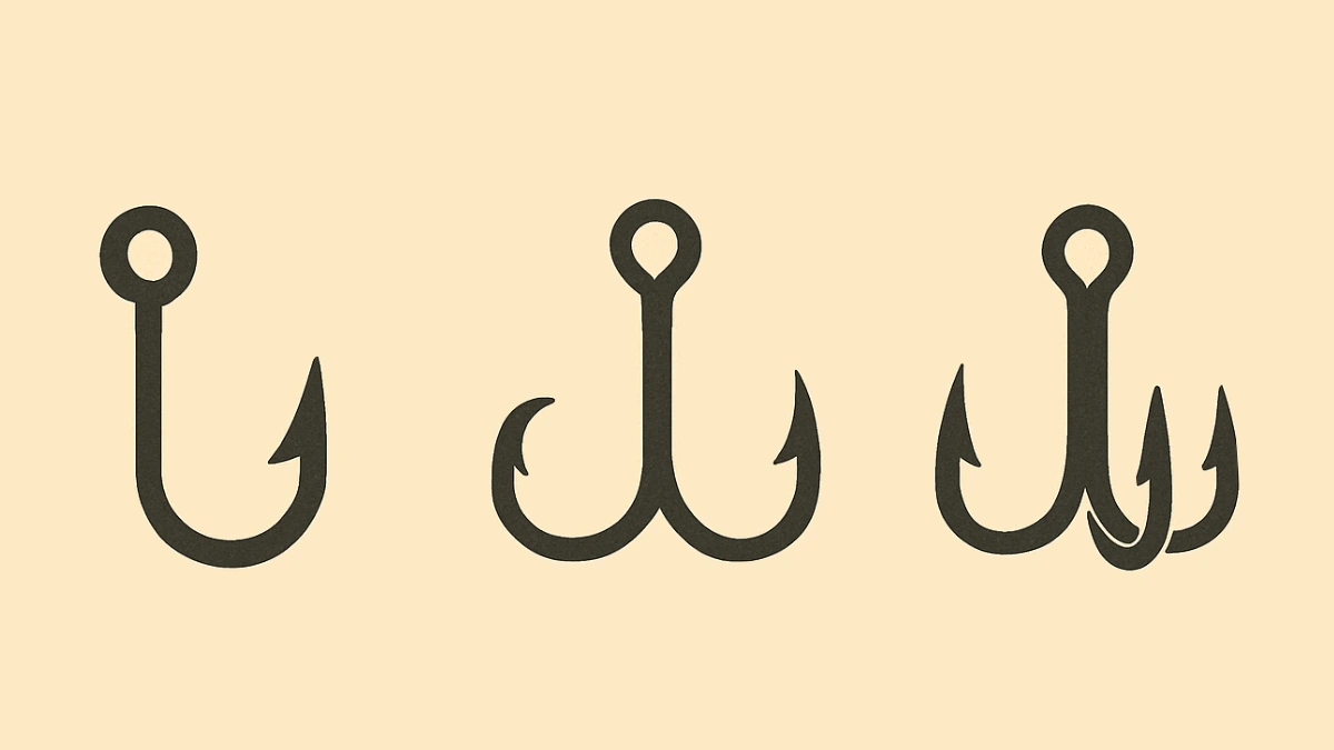 Three fish hooks, signifying the different ways of hooking your readers