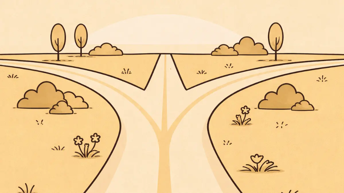 An illustration of roads forking, symbolizing the directions a story could go